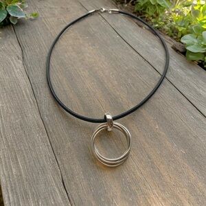 Silpada Silver Ring Pendant Necklace on Black Silpada Cord S1637